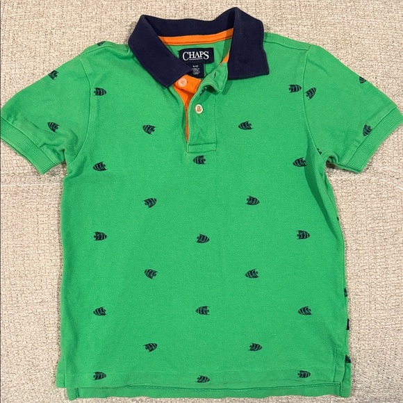 Chaps Other - Chaps Green Polo Shirt with Navy Collar and Orange Trim